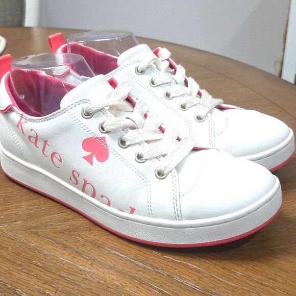 kate spade Nikki Signature Logo Leather Sneakers Optic White Pink Peppercorn8.5B - Picture 1 of 9